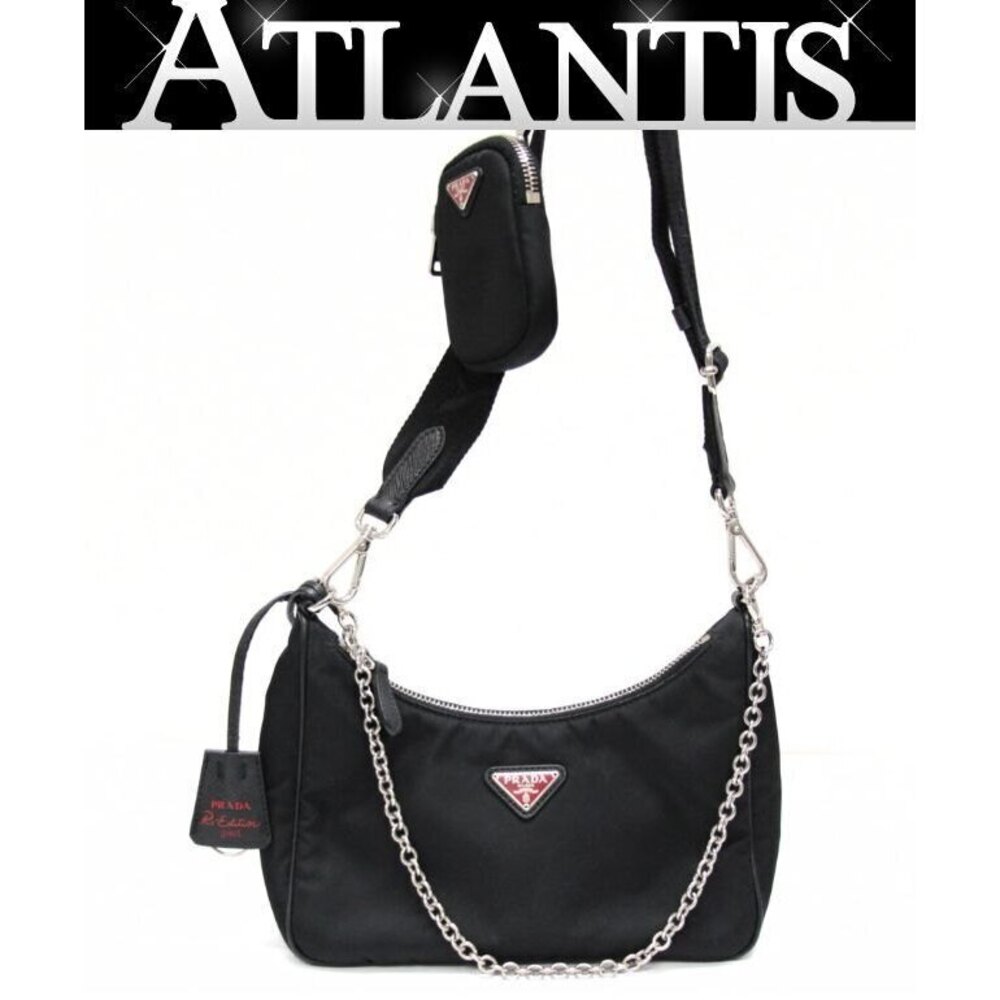 PRADA Red Triangle Re Edition Shoulder Bag Black